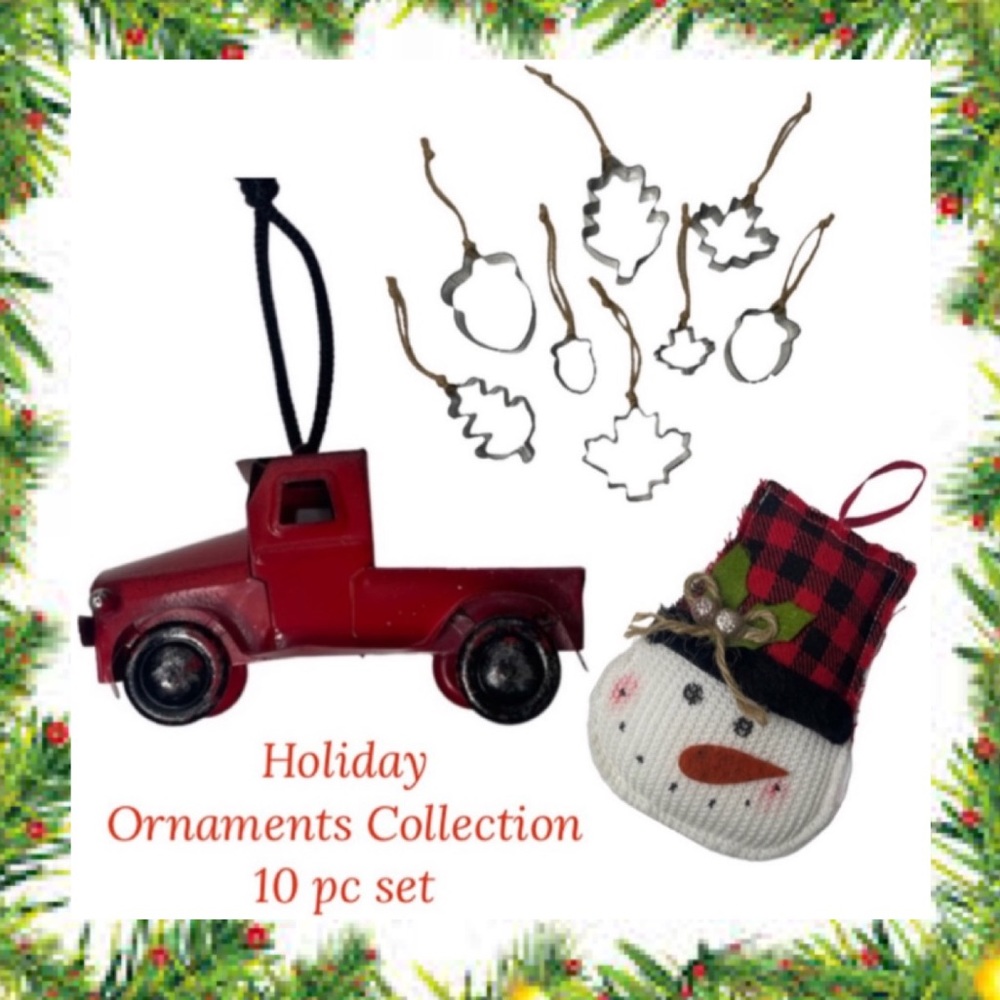 Little Red Truck Farm House Christmas Ornaments Bundle 10 Pc Holiday Decor  Set